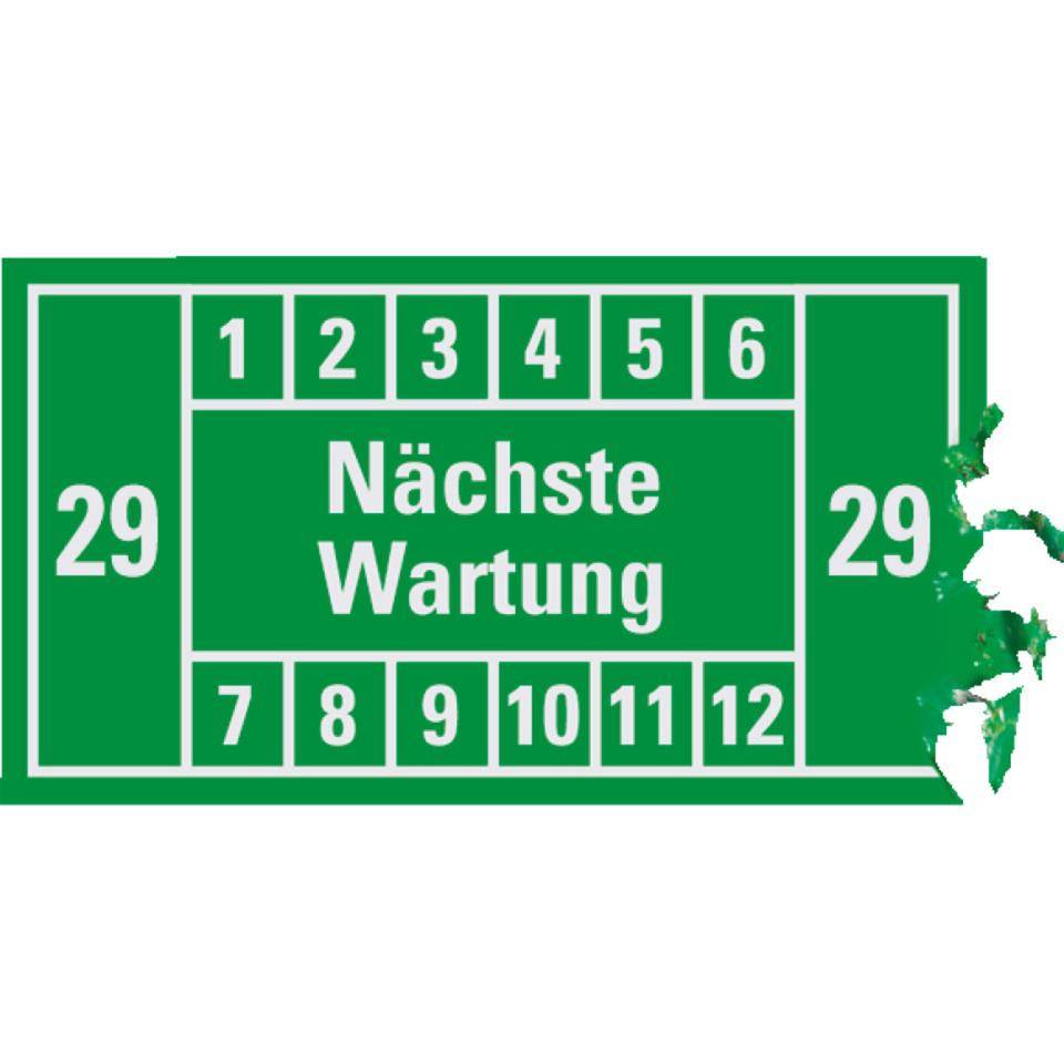 Prüfplakette Nächste Wartung 29, grün, Dokumentenfolie, 45x25mm,12/Bogen