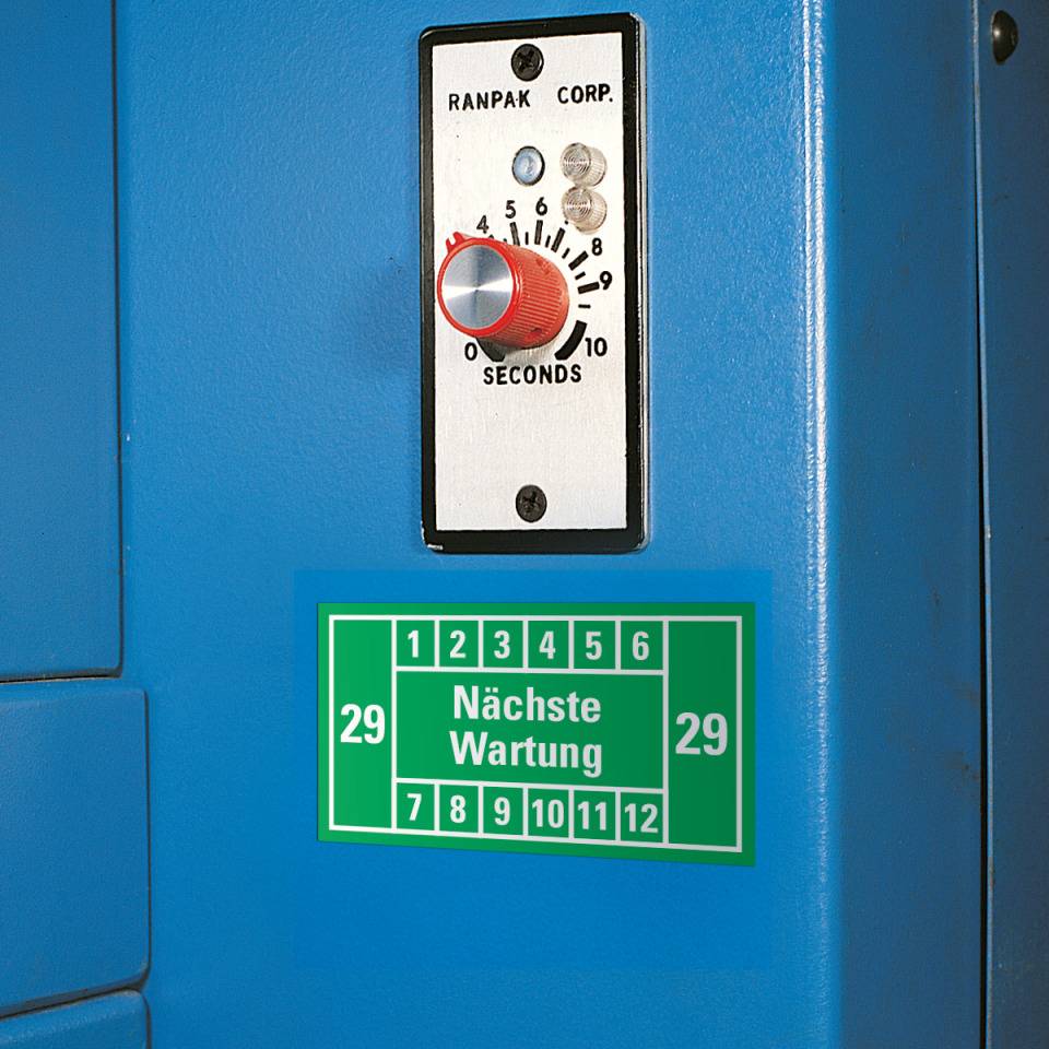 Prüfplakette Nächste Wartung 29, grün, Dokumentenfolie, 45x25mm, 12/Bogen