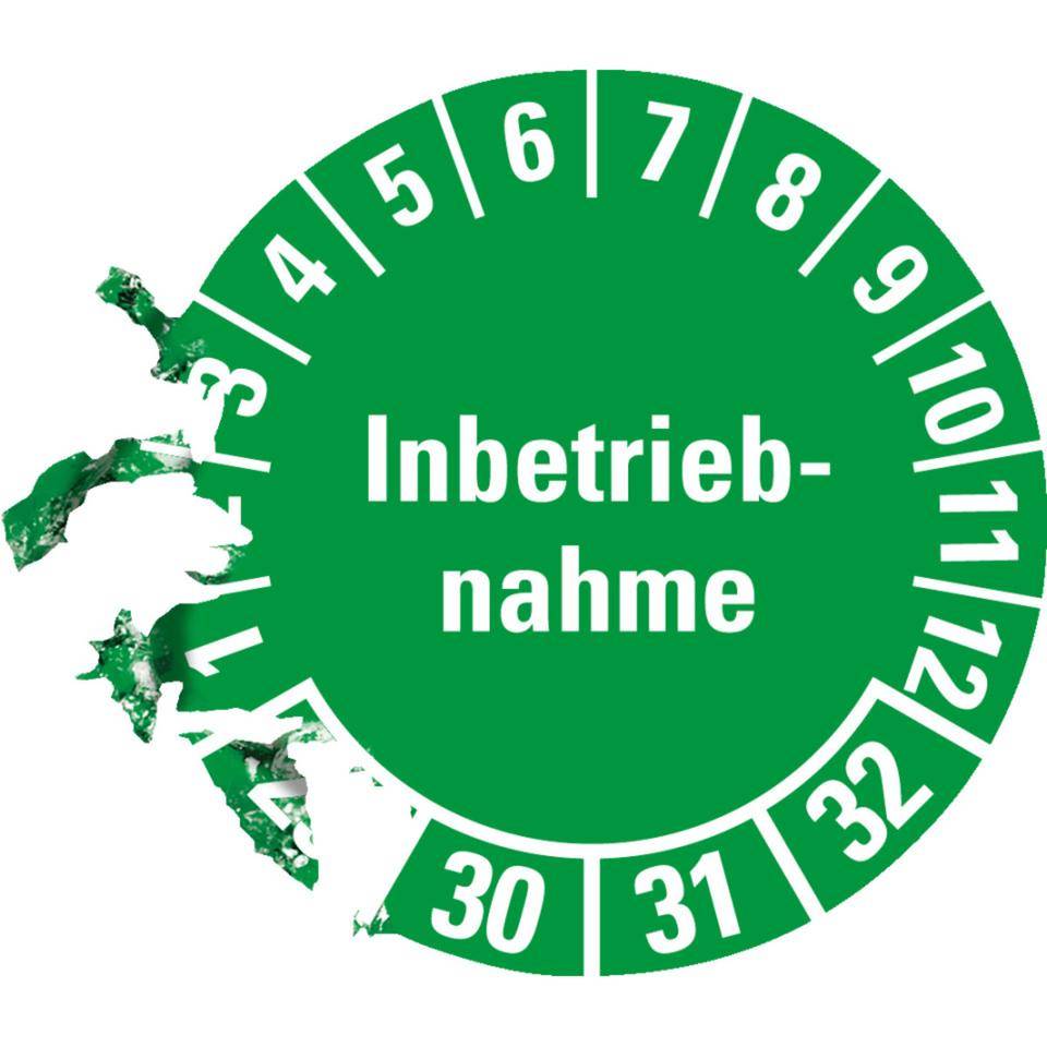 Prüfplakette Inbetriebnahme 29-32, grün, Dokumentenfolie, Ø 30mm, 18/Bogen