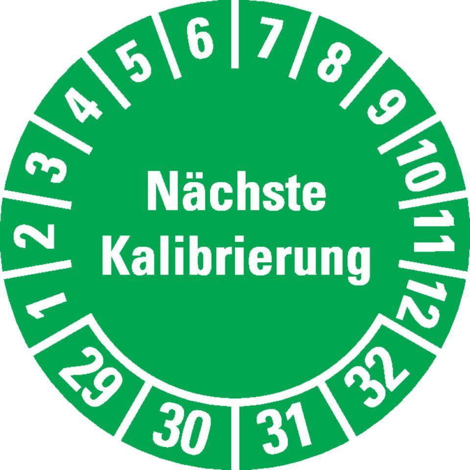 Prüfplakette Nächste Kalibrierung 29-32, grün, Dokumentenfolie, Ø 20mm, 36/Bogen