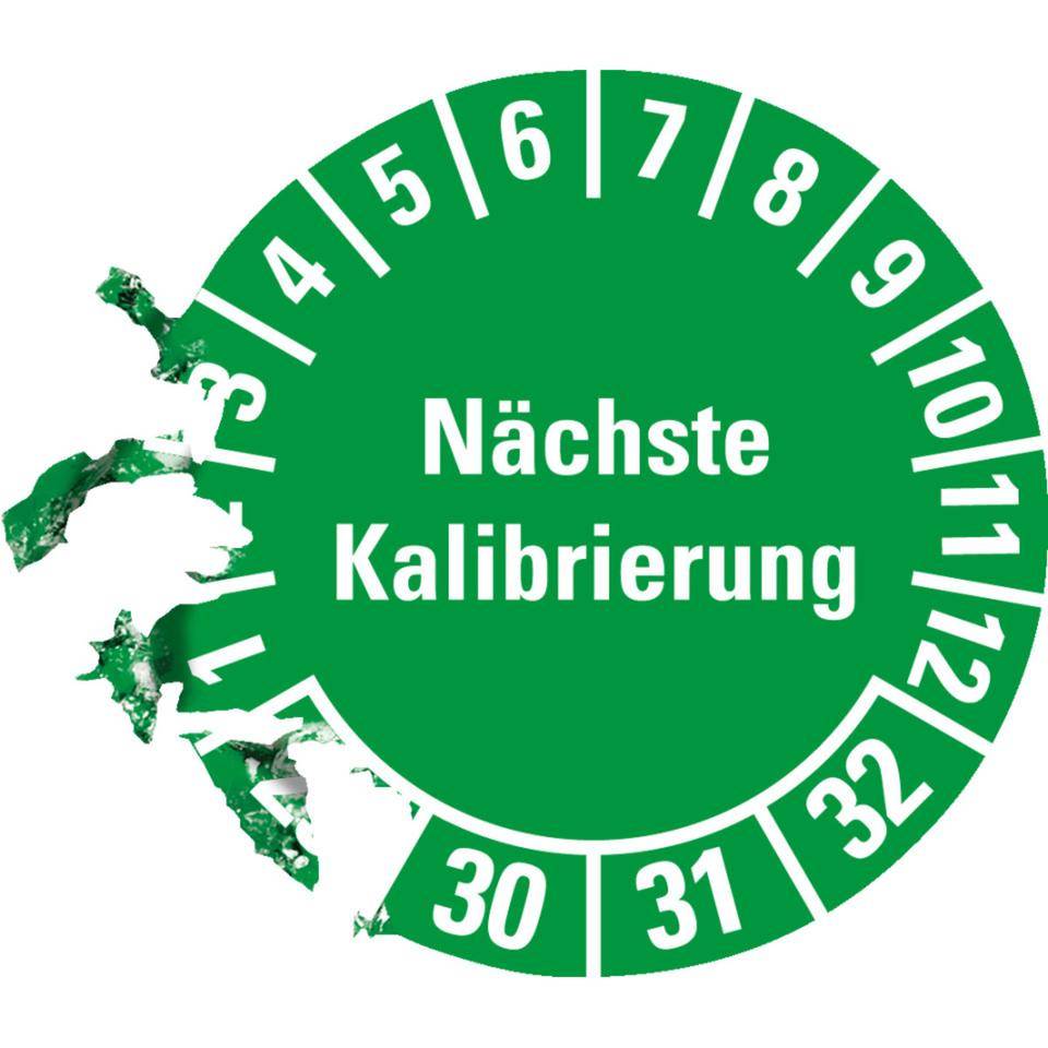 Prüfplakette Nächste Kalibrierung 29-32, grün, Dokumentenfolie, Ø 20mm, 36/Bogen