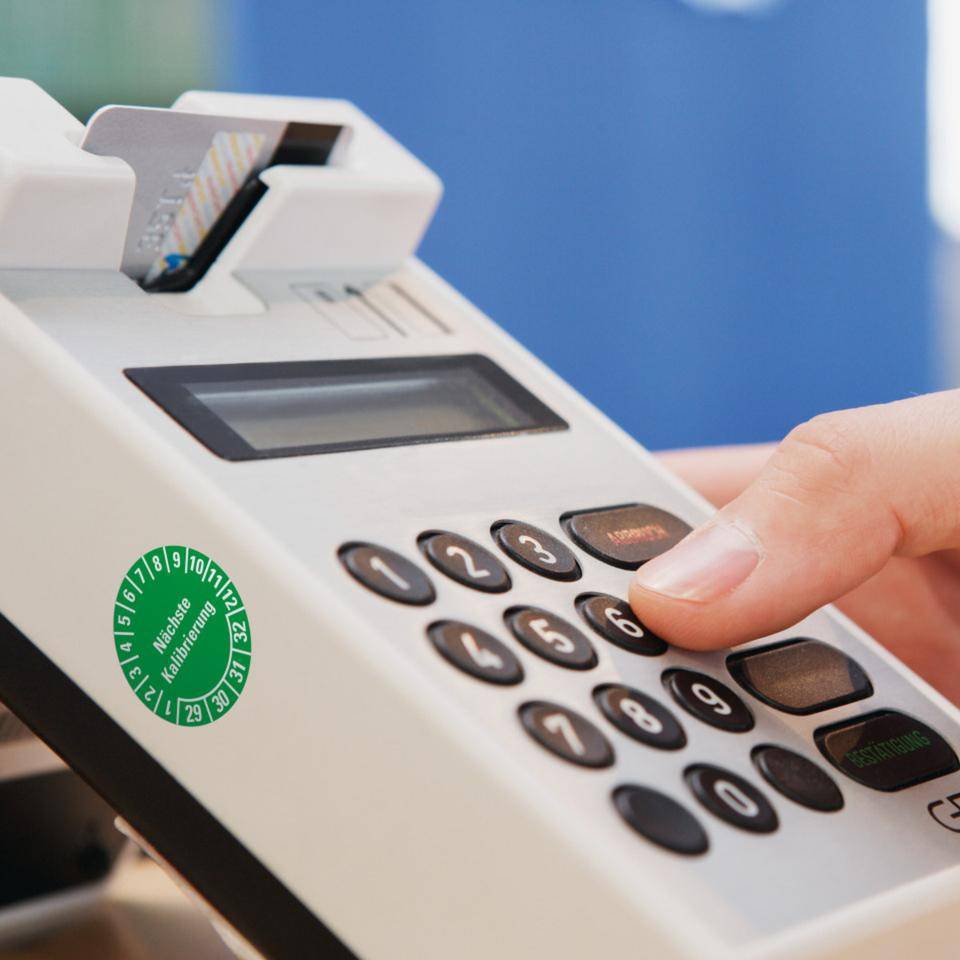 Prüfplakette Nächste Kalibrierung 29-32, grün, Dokumentenfolie, Ø 20mm, 36/Bogen