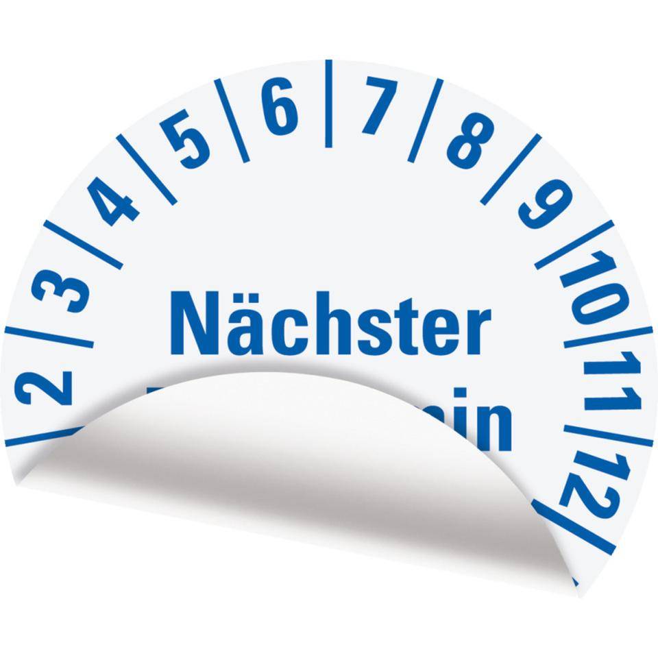 Prüfplakette Nächster Prüftermin 29-32, weiß, Folie, mit Spezialkleber, Ø 25mm, 21/Bogen