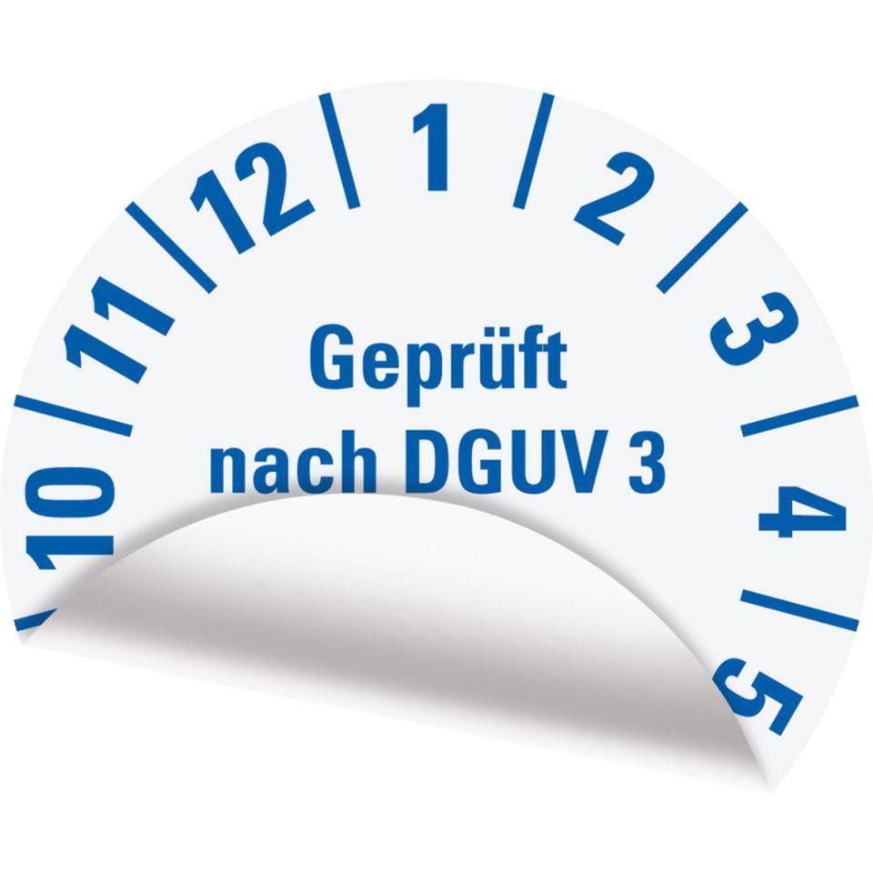 Prüfplakette Geprüft nach DGUV Vorschrift 3 2029, weiß, Folie, mit Spezialkleber, Ø25mm, 21/Bogen