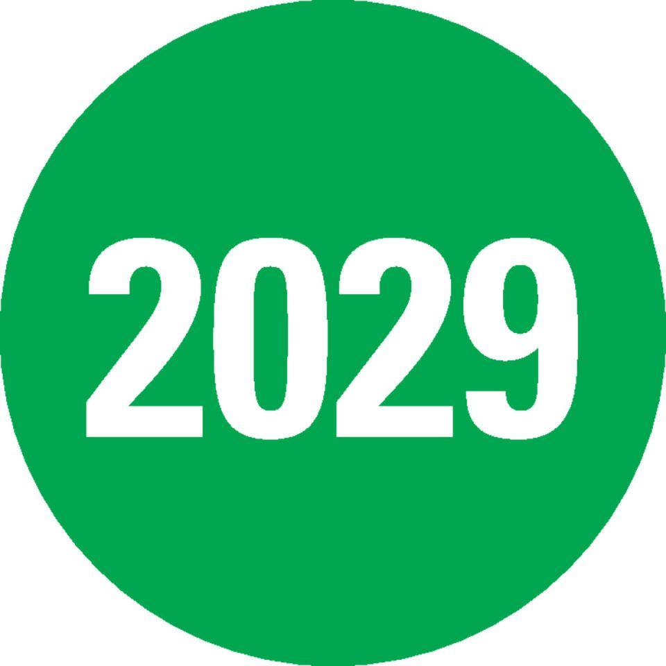 Prüfplakette 2029, für Prüfnachweise, grün, Dokumentenfolie, Ø20mm, 36/Bogen