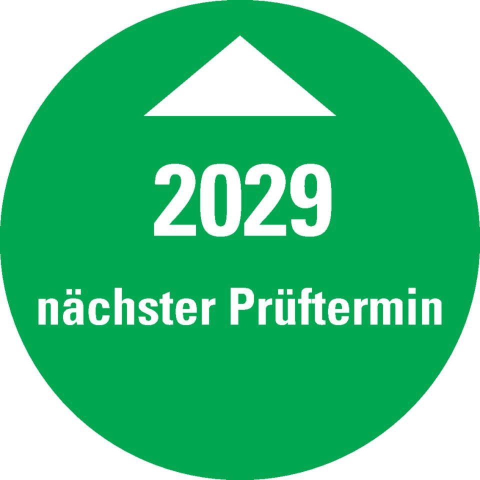 Systemprüfplakette nächster Prüftermin 2029, grün, Dokumentenfolie, Ø 30mm, 10/Bogen