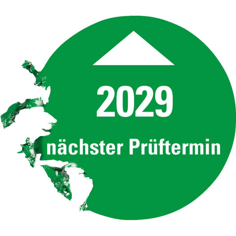 Systemprüfplakette nächster Prüftermin 2029, grün, Dokumentenfolie, Ø 30mm, 10/Bogen