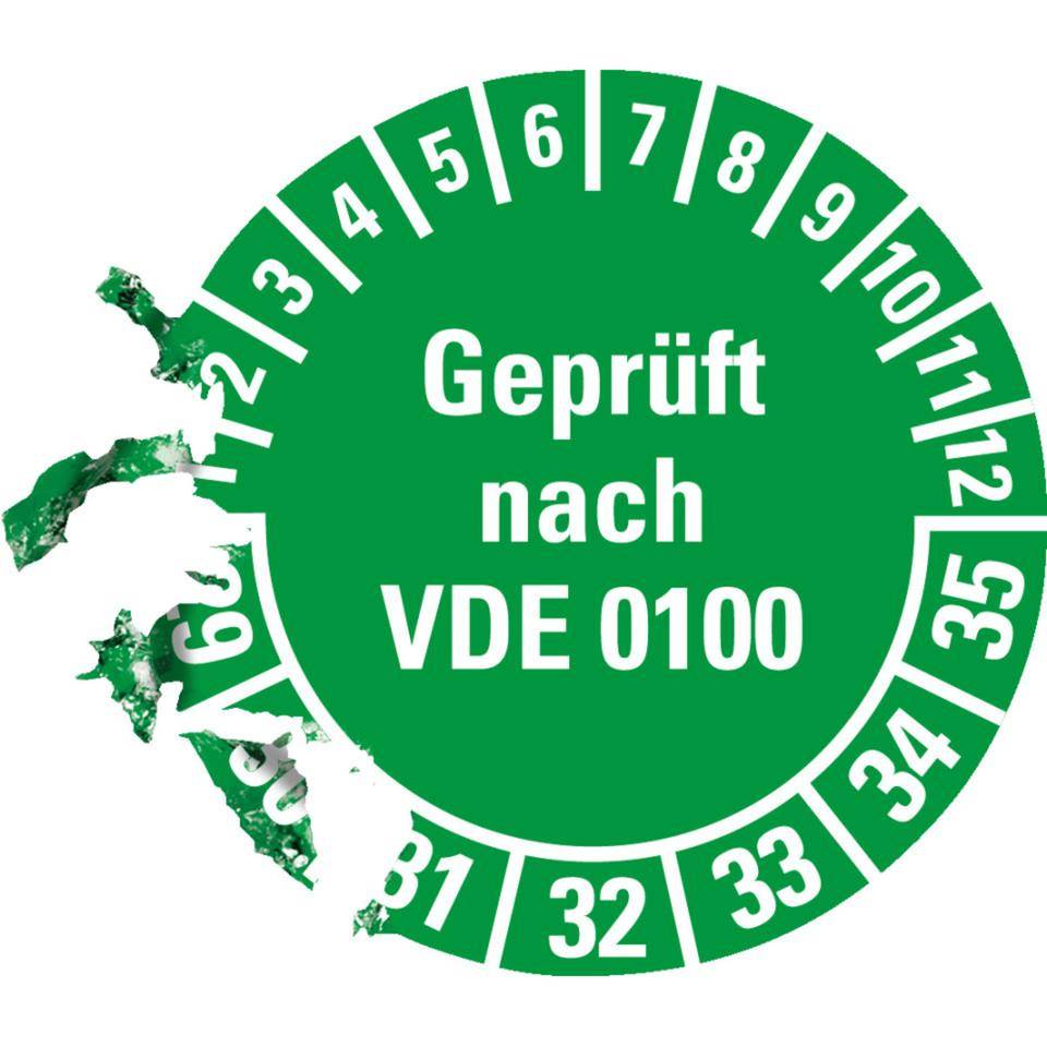 Prüfplakette Geprüft nach VDE 0100 29-35, grün, Dokumentenfolie,Ø30mm, 18/Bogen