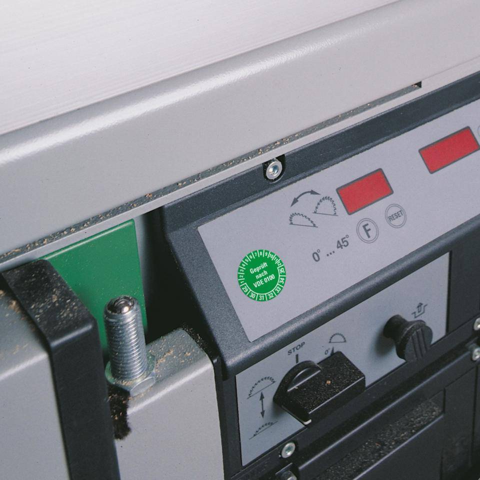 Prüfplakette Geprüft nach VDE 0100 29-35, grün, Dokumentenfolie,Ø30mm, 18/Bogen