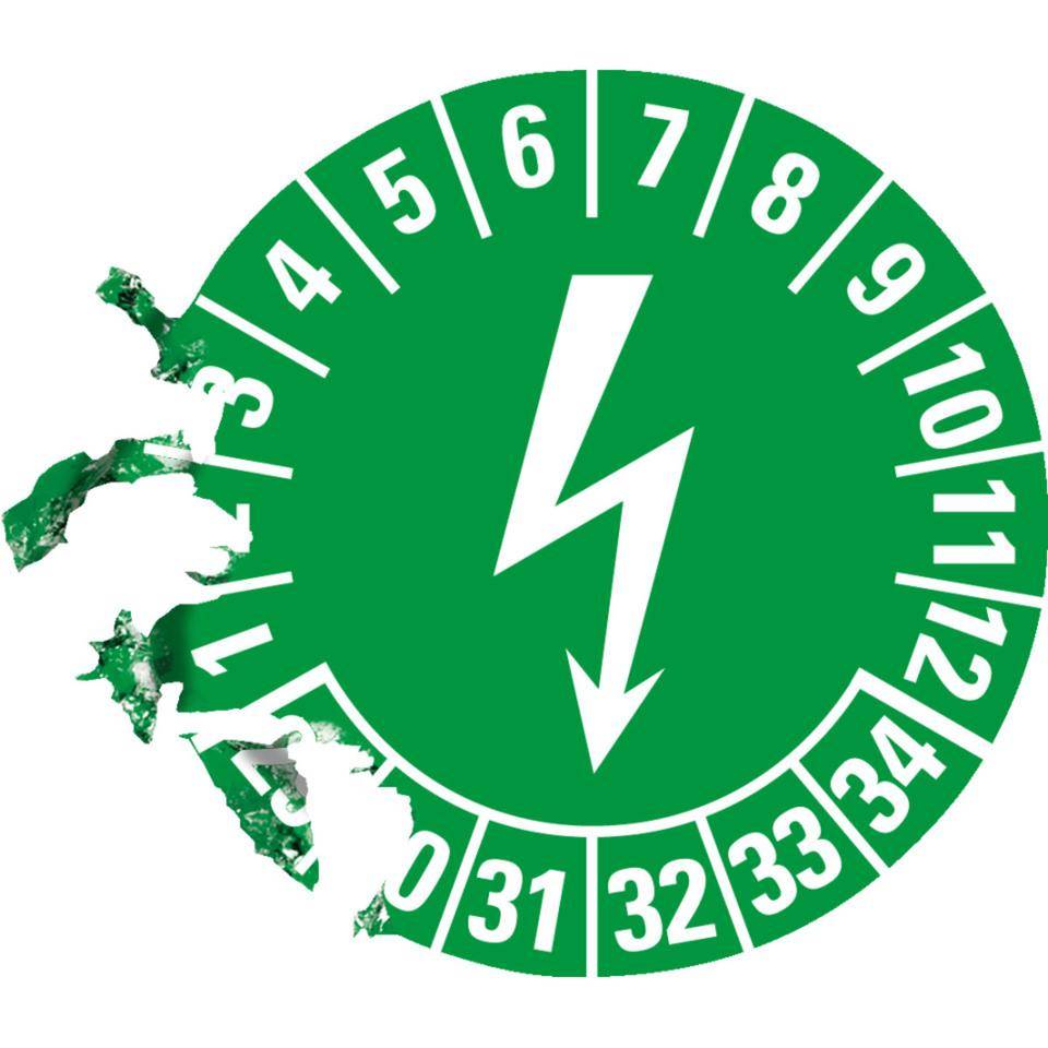 Prüfplakette Blitzpfeil 29-34, grün, Dokumentenfolie, selbstklebend, Ø 25mm, 21/Bogen