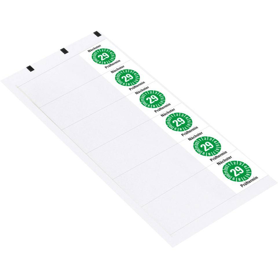 Kabelprüfplakette Nächster Prüftermin 29, grün, Folie, selbstklebend, 57x25mm, 6/Bogen