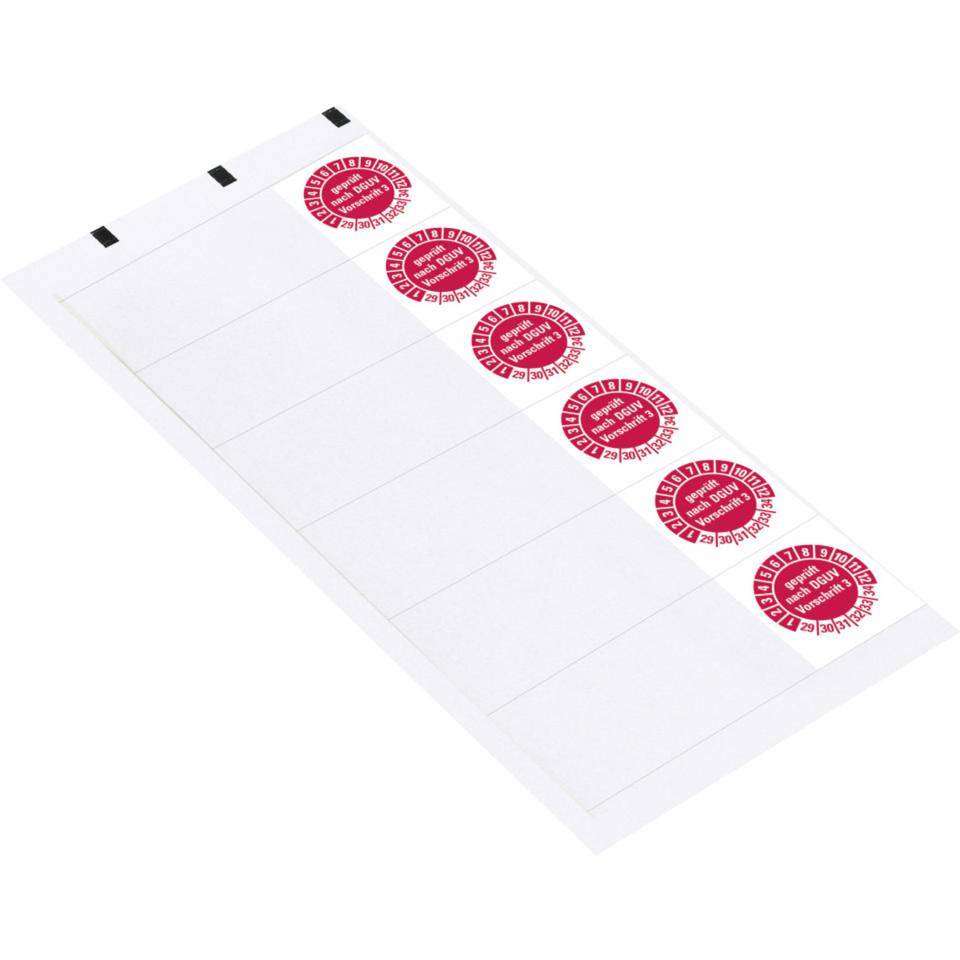 Kabelprüfplakette geprüft nach DGUV 3 29-34, rot, Folie, selbstklebend, 57x25mm, 6/Bogen