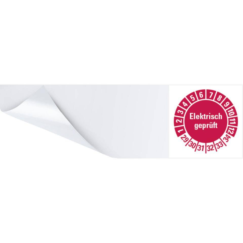Kabelprüfplakette Elektrisch geprüft 29-34, rot, Folie, selbstklebend, 57x25mm, 6/Bogen