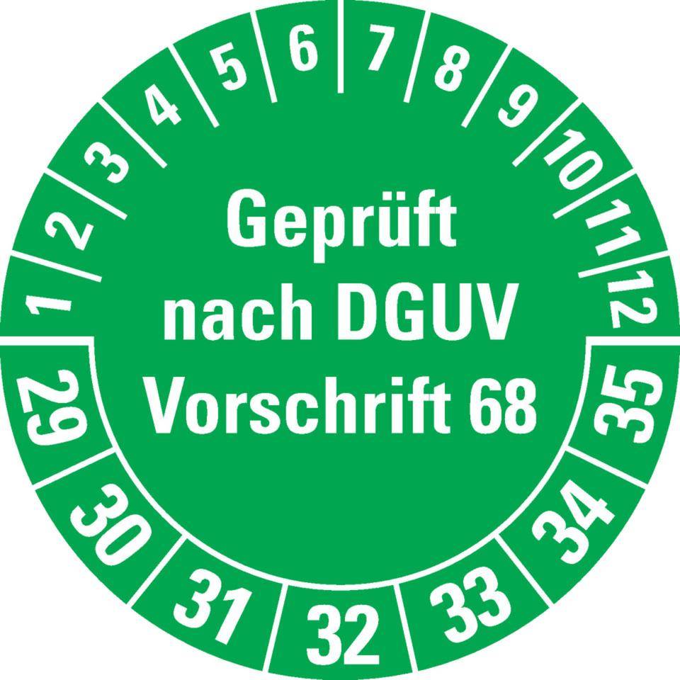 Prüfplakette Geprüft nach DGUV Vorschrift 68, 29-35, grün, Folie, Oberflächenschutz, Ø 40mm, 10/BOG