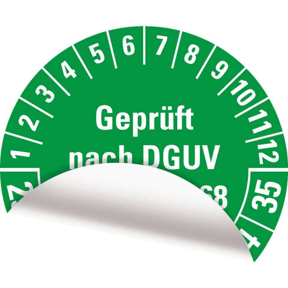 Prüfplakette Geprüft nach DGUV Vorschrift 68, 29-35, grün, Folie, Oberflächenschutz, Ø 40mm, 10/BOG