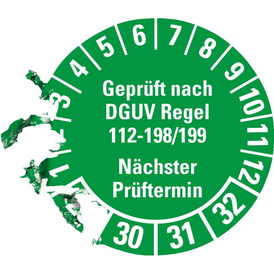 Prüfplakette Geprüft nach DGUV 112-198/199 29-32, grün, Ø 30mm, 18/Bogen