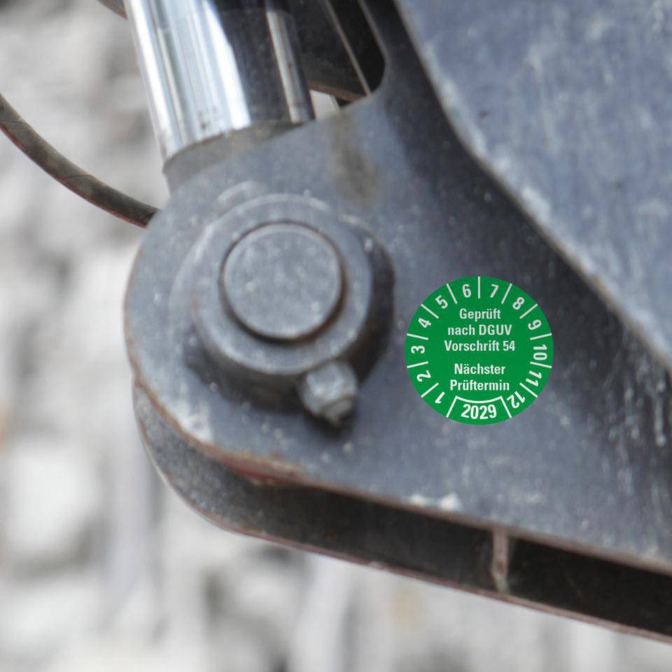 Prüfplakette Geprüft nach DGUV Vorschrift 54 2029, grün, Dokumentenfolie, Ø30mm, 18/Bogen