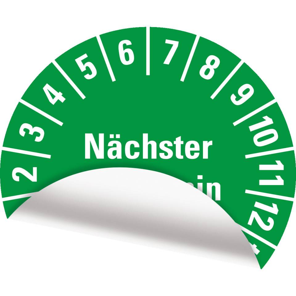 Prüfplakette Nächster Prüftermin, 29-34, grün, Folie, ablösbar, Ø20mm, 36/Bogen