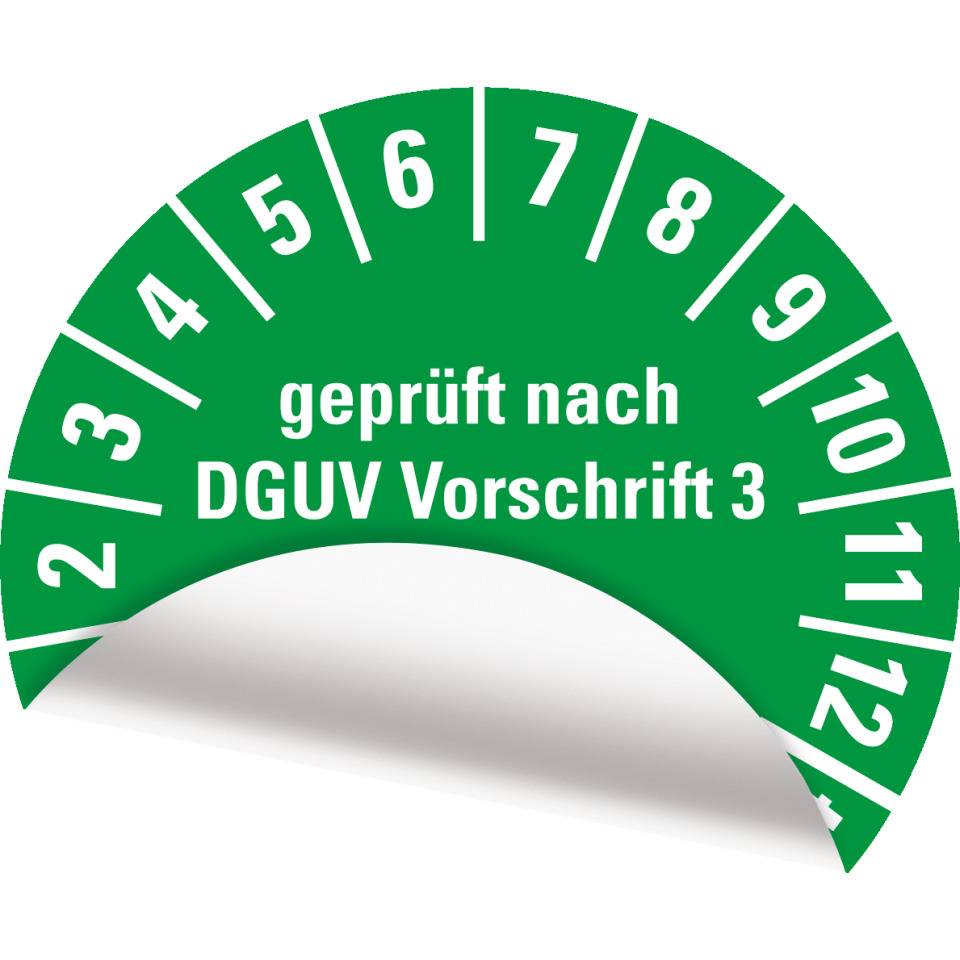 Prüfplakette Geprüft nach DGUV Vorschrift 3 Nächster Prüftermin, 29-34, grün, Folie, ablösbar, Ø 30mm, 500/Rolle