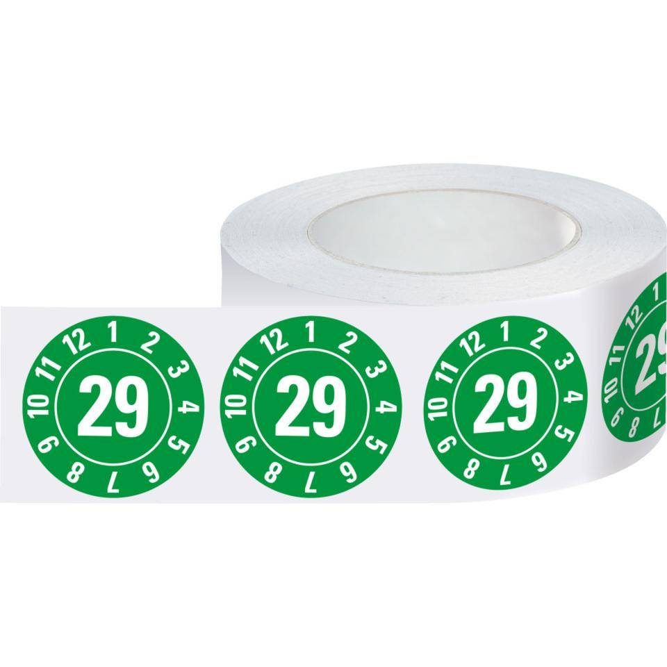 Jahresprüfplakette 29, grün, Dokumentenfolie, Ø 20mm, 500/Rolle
