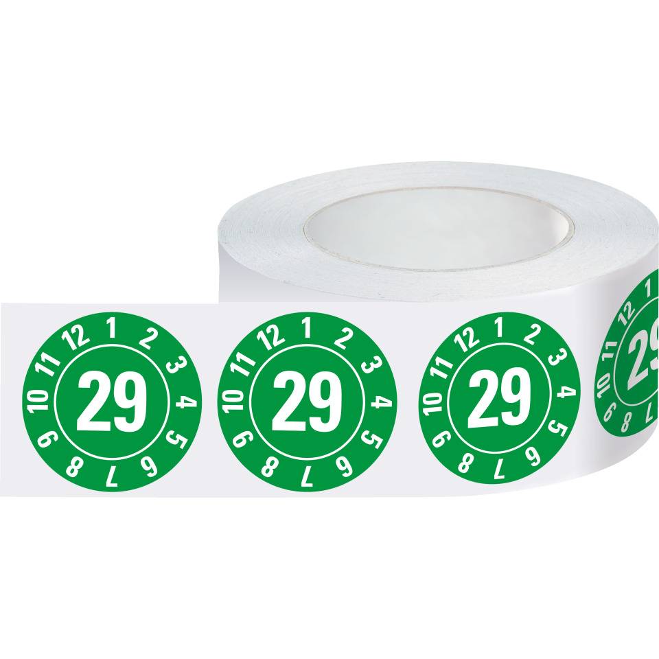 Jahresprüfplakette 29, grün, Dokumentenfolie, Ø 30mm, 500/Rolle