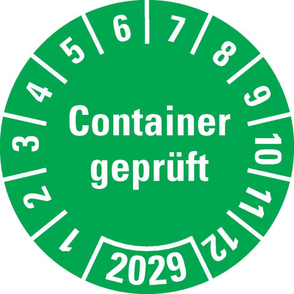 Prüfplakette Container geprüft 2029, grün, Hochleistungsfolie, Ø30mm, 18/Bogen