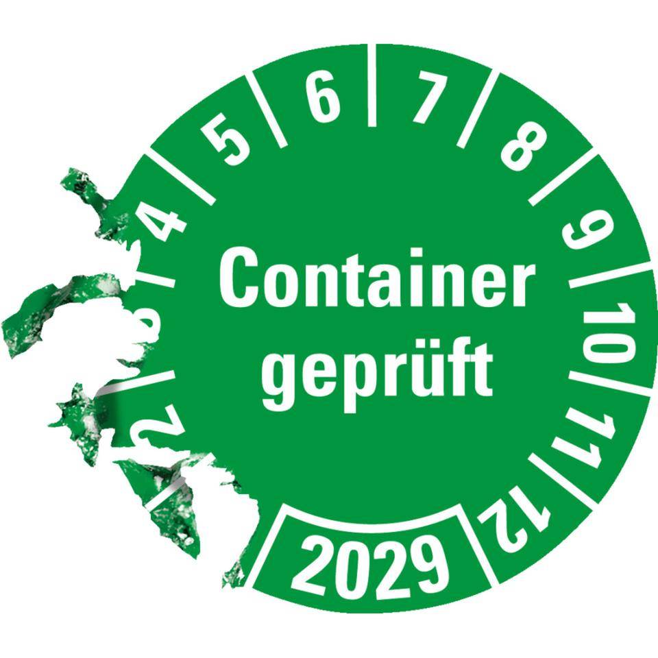 Prüfplakette Container geprüft 2029, grün, Hochleistungsfolie, Ø30mm, 18/Bogen