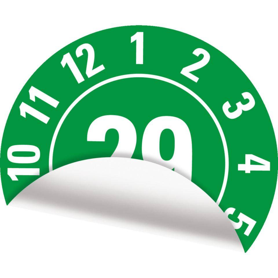Prüfplakette 29, grün, Folie, ablösbar, Ø 10mm, 128/Bogen