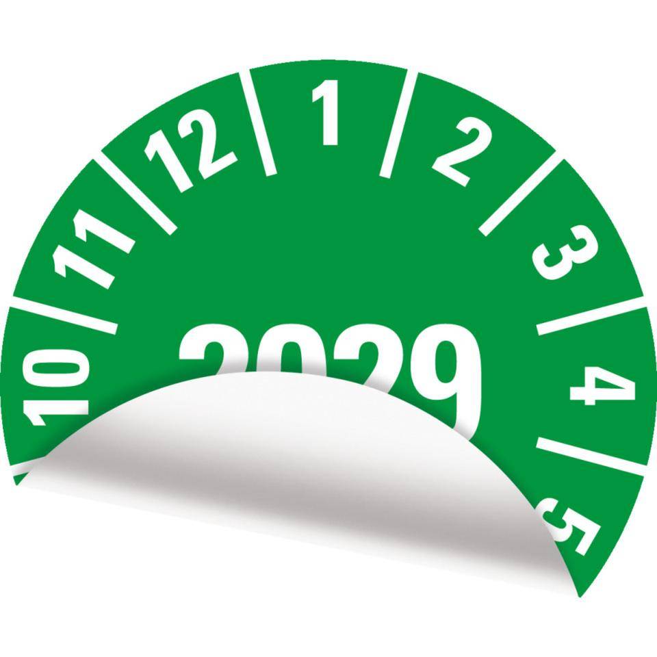 Prüfplakette 2029, grün, Folie, ablösbar, Ø 15mm, 420/Heft