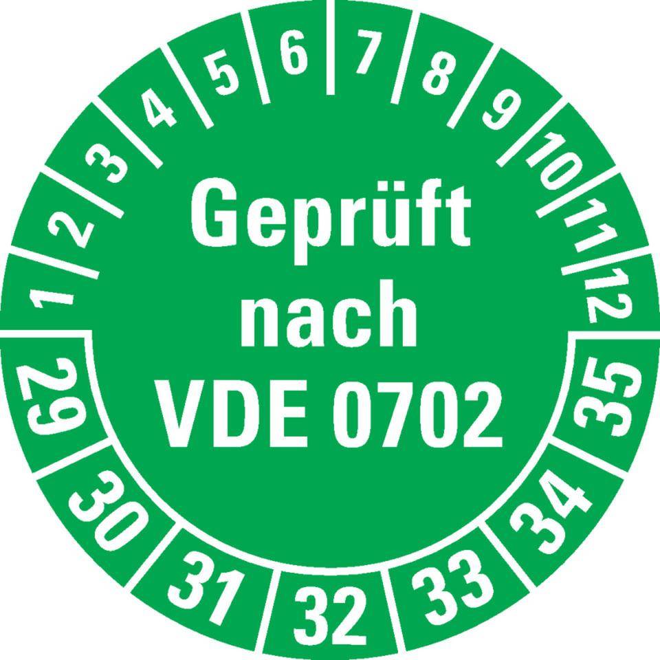 Prüfplakette Geprüft nach VDE 0702 29-35, grün, Dokumentenfolie,Ø30mm, 18/Bogen