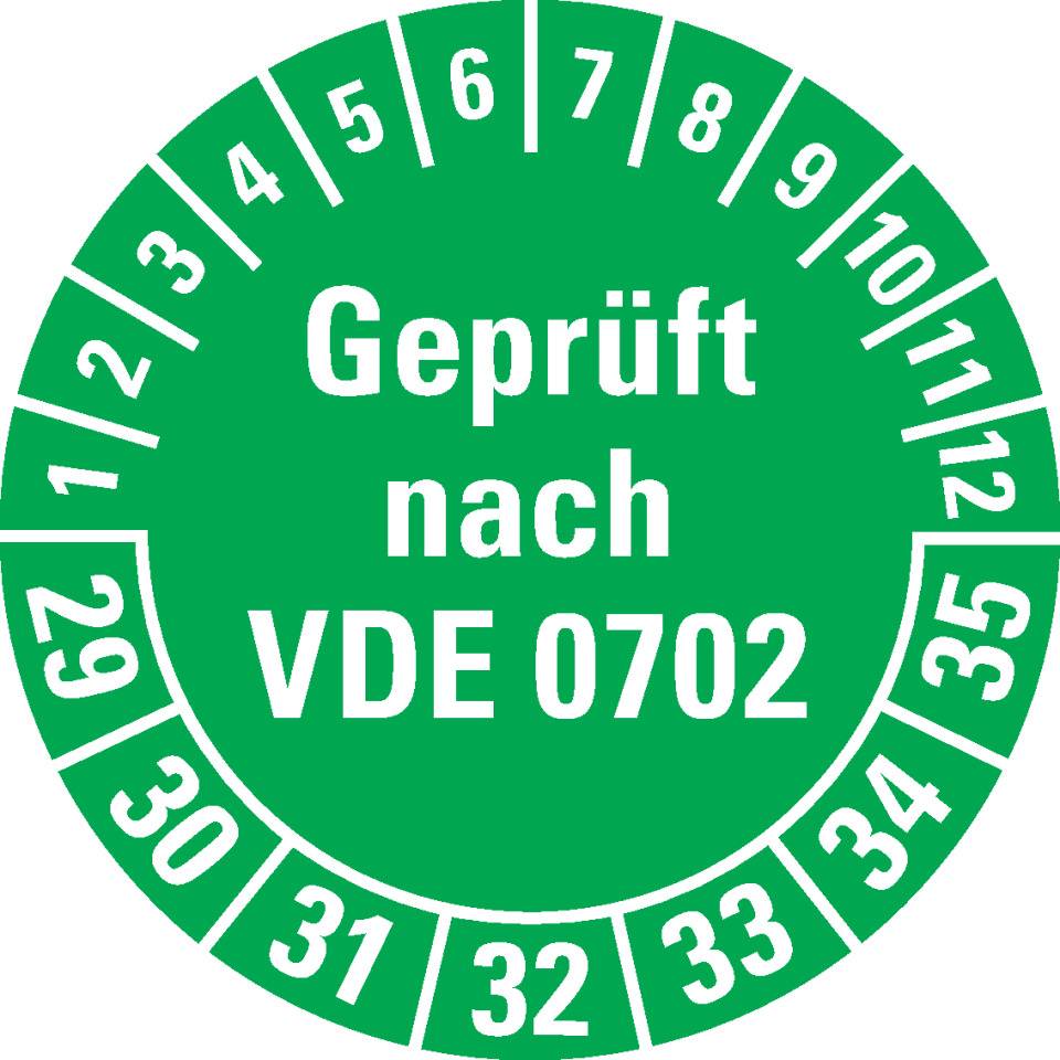 Prüfplakette Geprüft nach VDE 0702 29-35, grün, Dokumentenfolie, Ø30mm, 18/Bogen