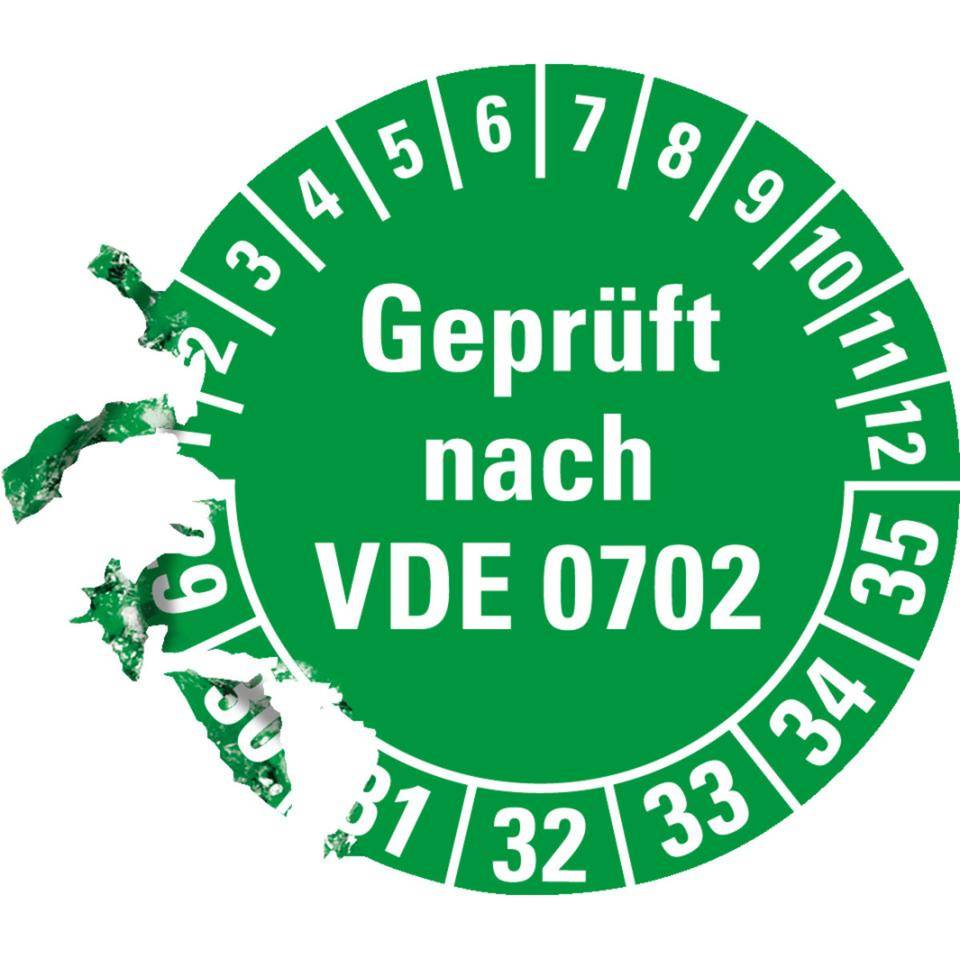 Prüfplakette Geprüft nach VDE 0702 29-35, grün, Dokumentenfolie,Ø30mm, 18/Bogen