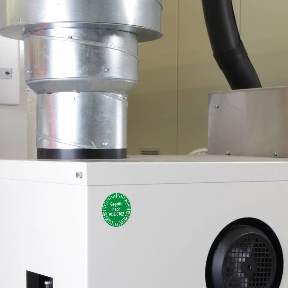 Prüfplakette Geprüft nach VDE 0702 29-35, grün, Dokumentenfolie, Ø30mm, 18/Bogen