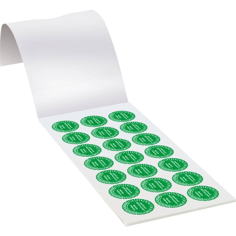 Prüfplakette geprüft nach DGUV 3 Nächster Prüftermin, 29-34, grün, Dokumentenfolie, Ø 25mm, 105/Heft