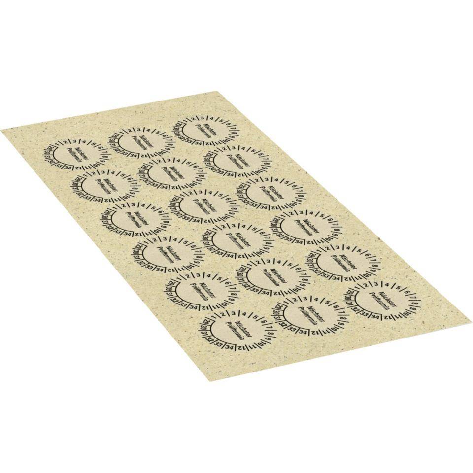 Prüfplakette Nächster Prüftermin 29-34, natur, Primärfaser-Graspapier, Ø 30mm, 18/Bogen