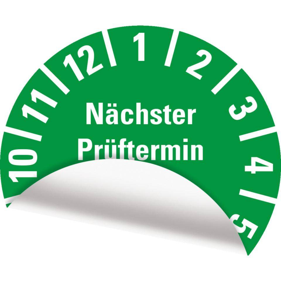 Prüfplakette Nächster Prüftermin 2029, grün, Polyesterfolie, Spez.Ø20mm, 36/Bogen