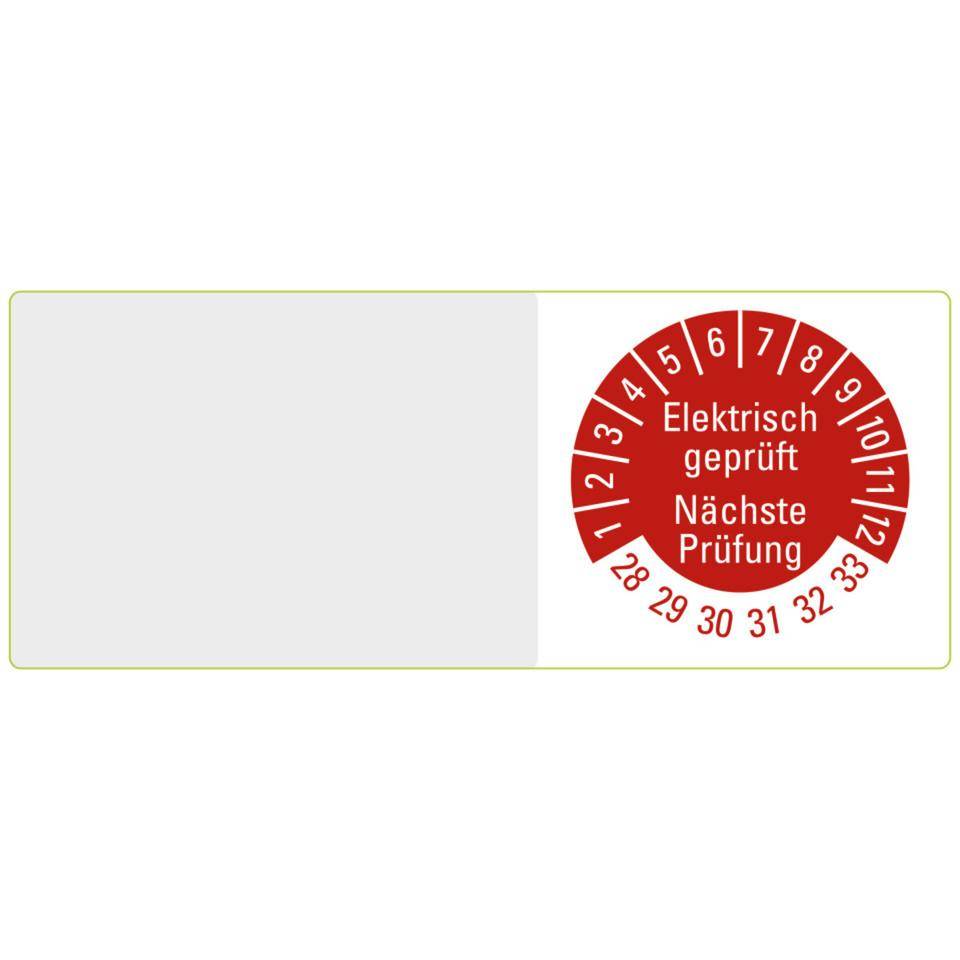 Kabelprüfplakette Nächster Prüftermin 28-33, rot, Folie, selbstklebend, 50x20mm, 10/Bogen