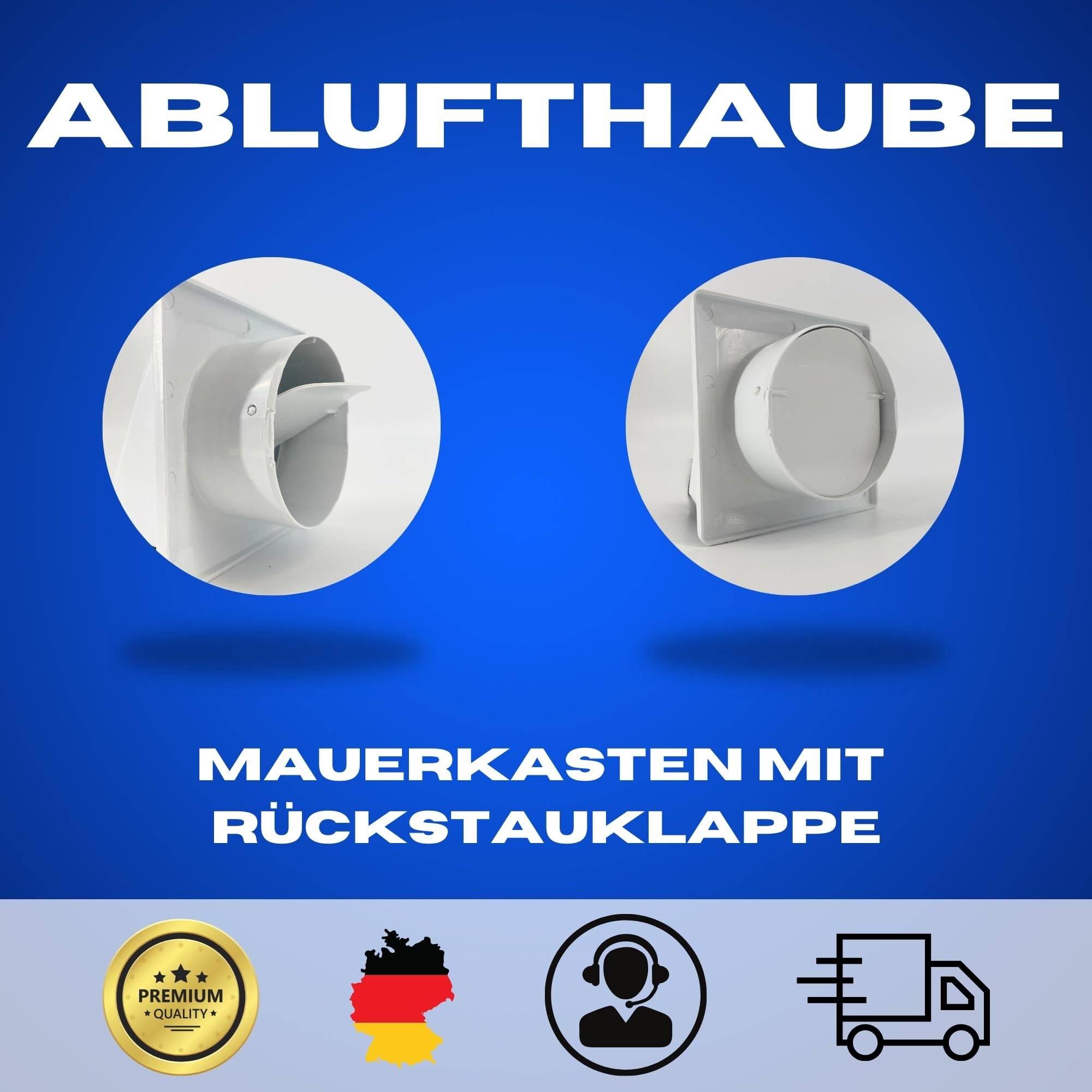 Ablufthaube Mauerkausten + 104mm Rohr 50cm für 100mm Lüfter Abluft Luftrohr Abluftventilator Lüftungsrohr Kunststoff Rundrohr Kanal Zuluft Abluftl
