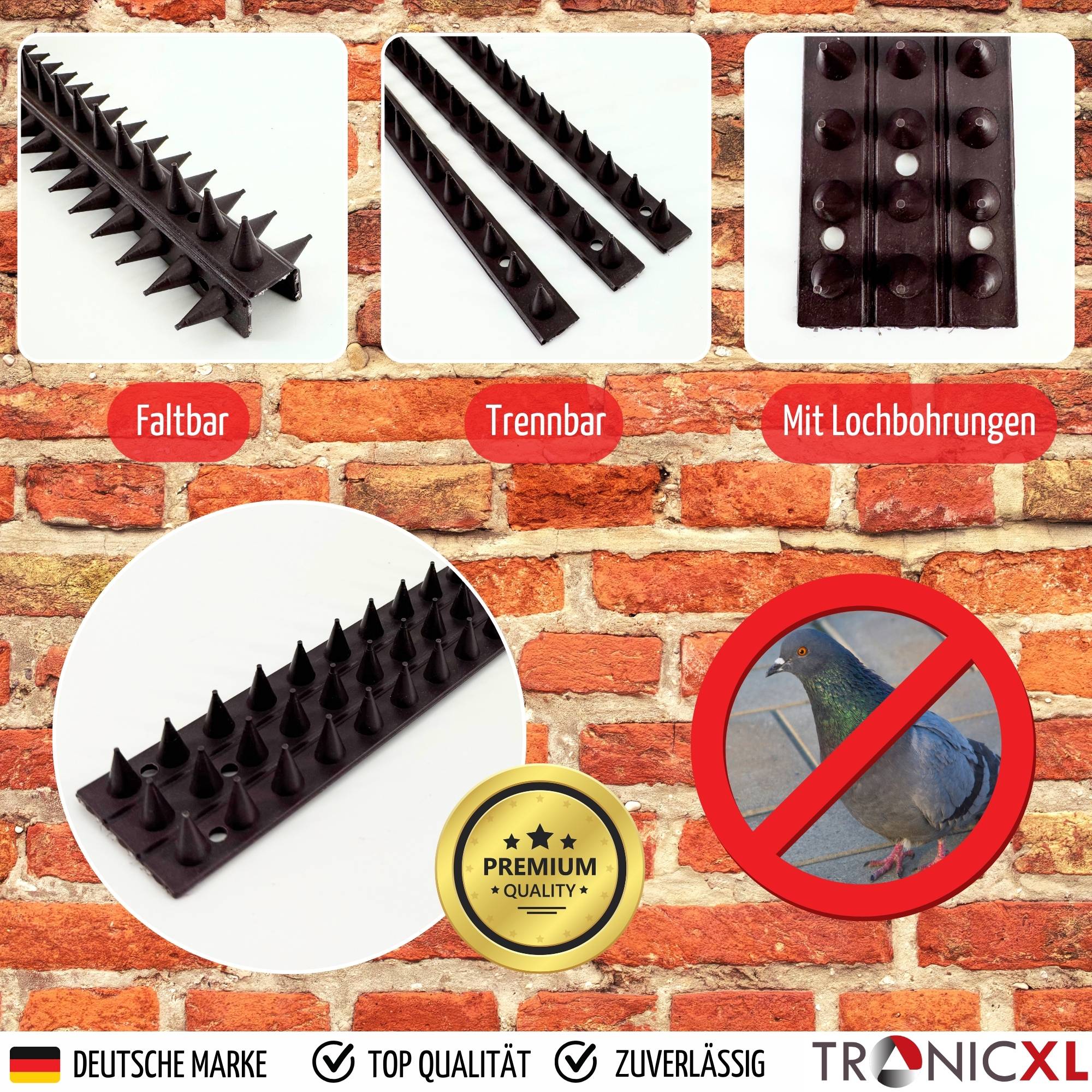 1x BRAUN Taubenstreifen 50cm Taubenspikes Vogelabwehr Vogel Abwehr Spikes Schutz Dach Balkon Terrasse Fensterkante