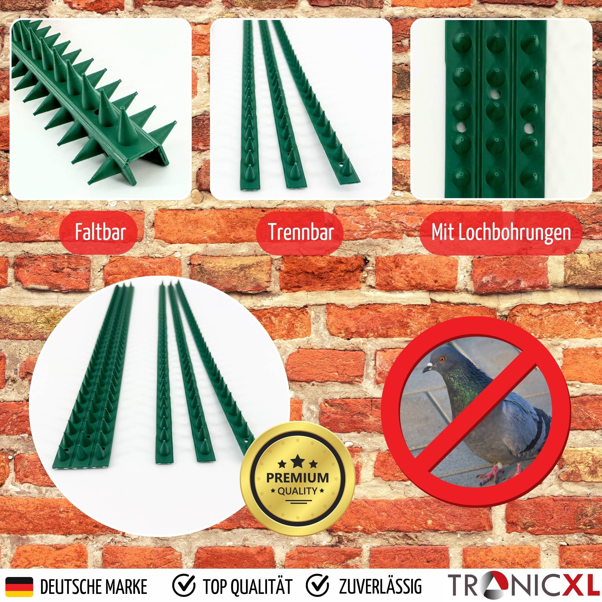 1x GRÜN Taubenspikes Taubenabwehr Vogelabwehr Spikes Vogelschutz hoch 50cm lang Katzenabwehr Stachel Dach Balkon Schutz