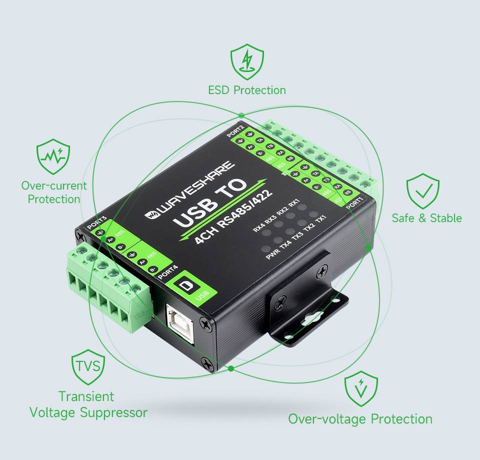WaveShare Industrial Isolated USB to RS485/422 Converter FT4232HL Chip
