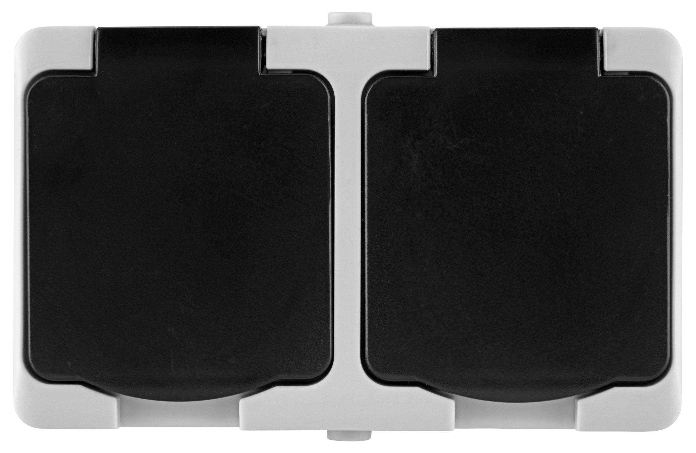 REV Feuchtraum-Steckdose AquaMini, 2-fach, Aufputz, weiß/schwarz