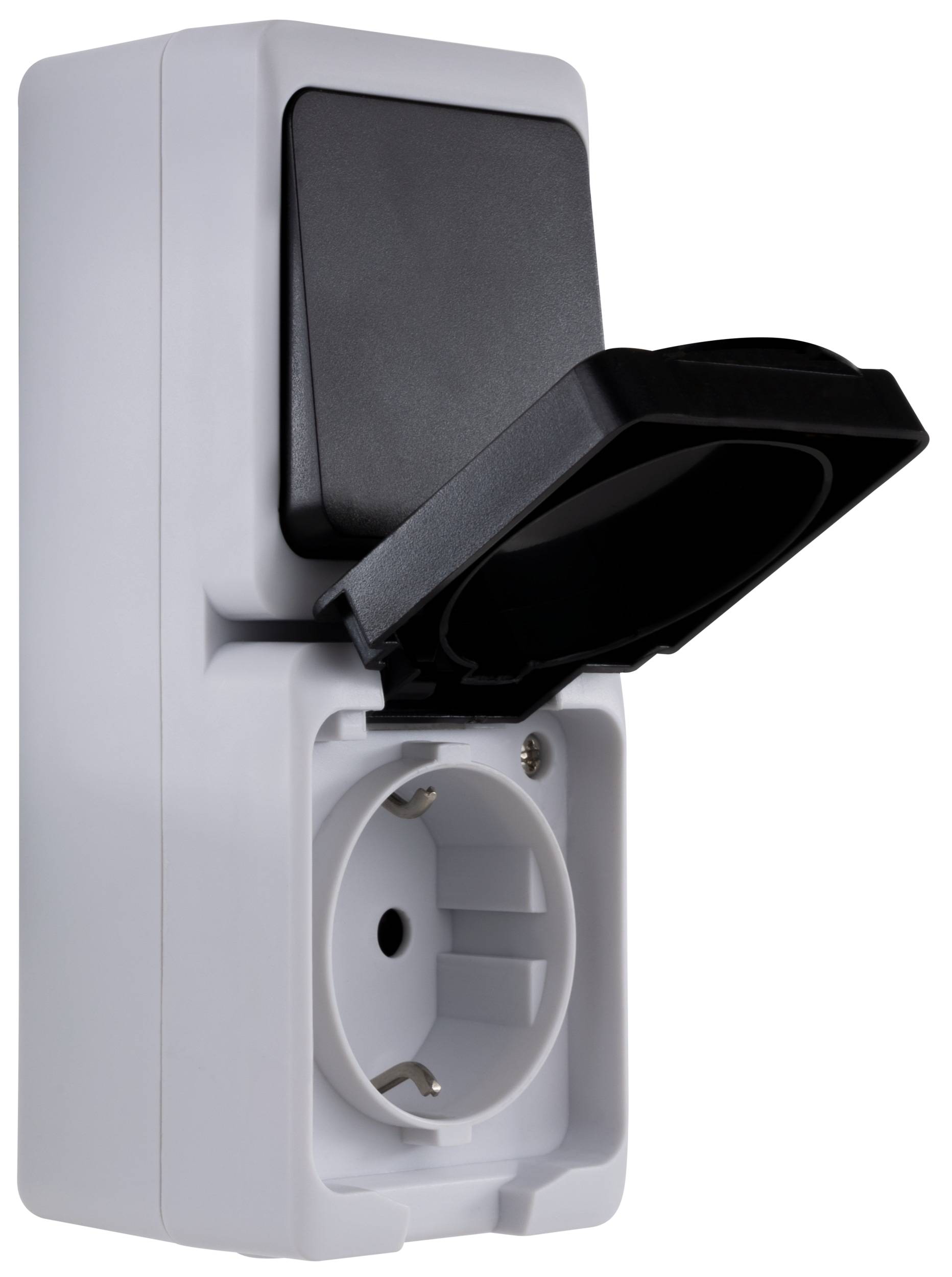 REV Feuchtraum-Steckdosenkombi AquaMini. Aufputz, Aus- u. Wechselschalter