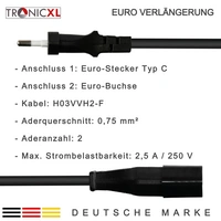 2m Euro Verlängerungskabel Verlängerung Stromkabel schwarz Kabel Power 2m Euro Verlängerungskabel Verlängerung Stromkabel schwarz Kabel Power