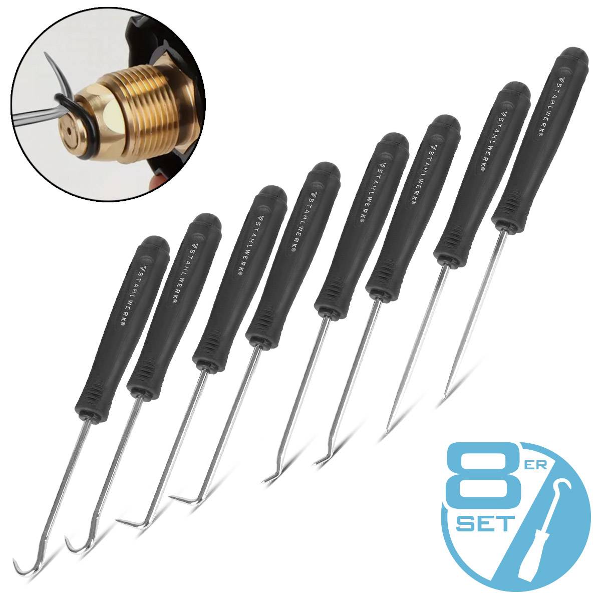 STAHLWERK Haken-Werkzeug-Set 8-tlg. Haken-Satz Nadelhaken Dichtungshaken Pickset