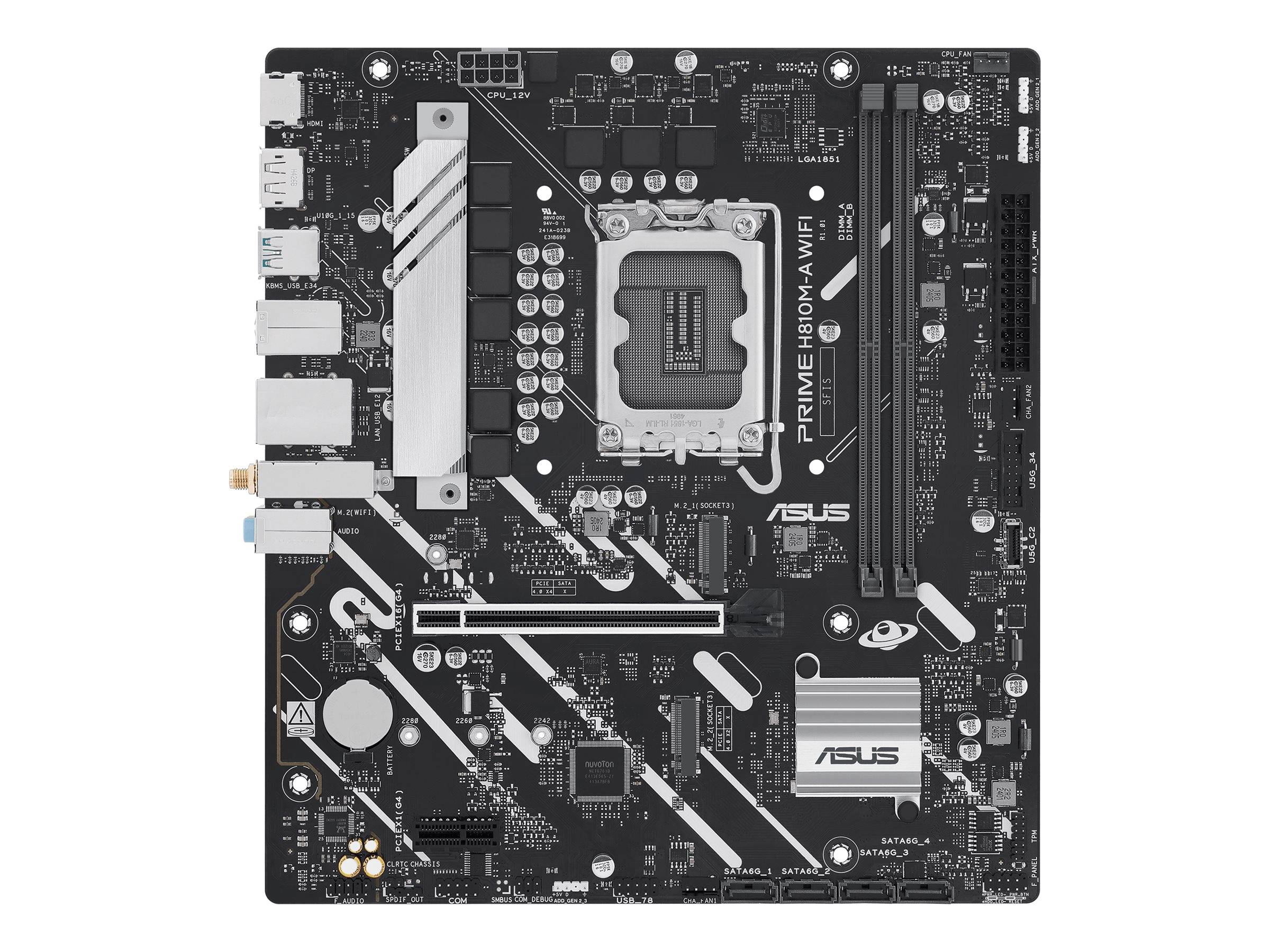 ASUS PRIME H810M-A WIFI - Motherboard - micro ATX - LGA1851-Sockel - H810 Chipsatz - USB-C 3.2 Gen 1, USB 3.2 Gen 2, USB 3.2 Gen 1 - Gigabit LAN