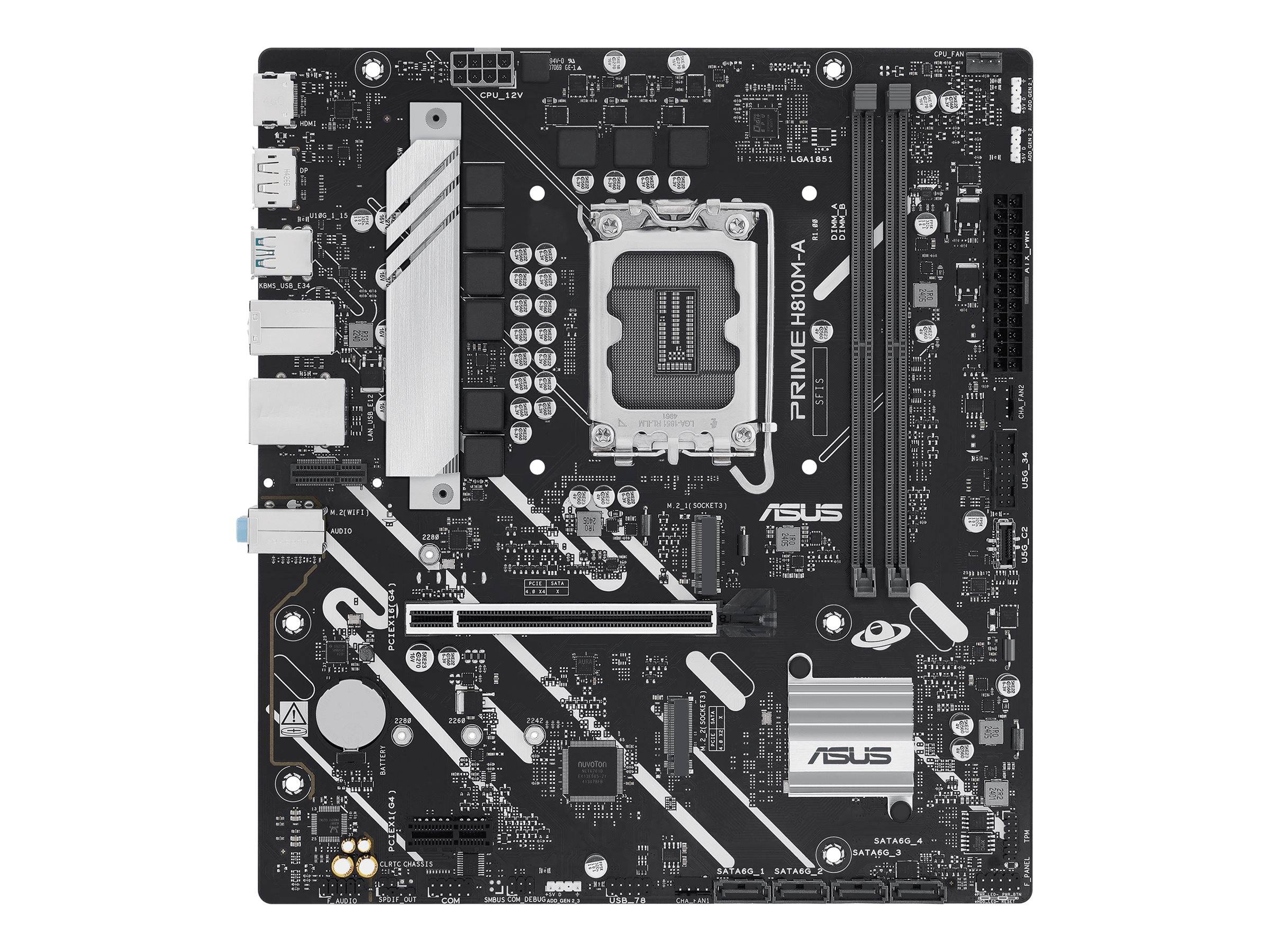 ASUS PRIME H810M-A-CSM - Motherboard - micro ATX - LGA1851-Sockel - H810 Chipsatz - USB-C 3.2 Gen 1, USB 3.2 Gen 2, USB 3.2 Gen 1 - Gigabit LAN