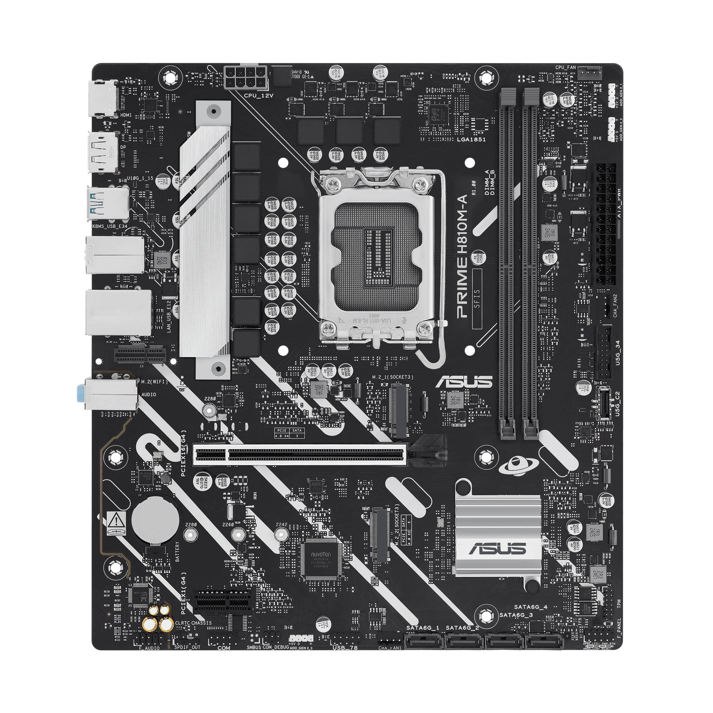 ASUS PRIME H810M-A-CSM - Motherboard - micro ATX - LGA1851-Sockel - H810 Chipsatz - USB-C 3.2 Gen 1, USB 3.2 Gen 2, USB 3.2 Gen 1 - Gigabit LAN