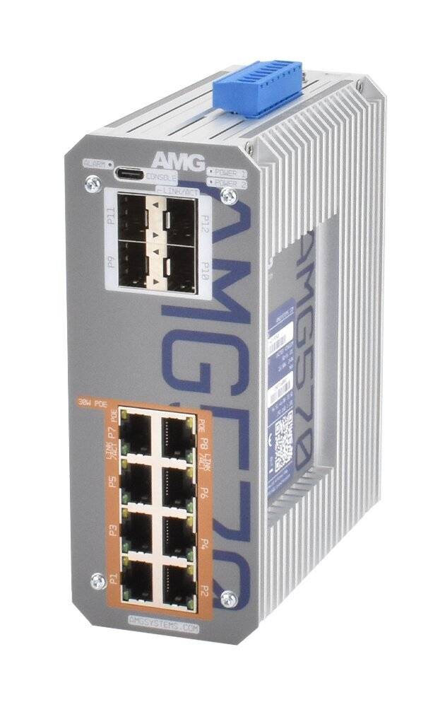 AMG Systems AMG570-8GAT-4S-P240, Industrieller 12 Port Managed Switch 8 x 10/100/1000BT RJ45 mit 30W PoE, 2 x 100/1000/