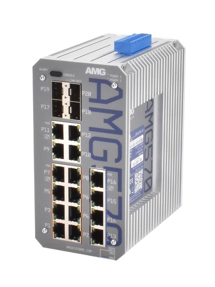 AMG570-4GBT-8GAT-4G-4S-P360, Industrieller 16 Port Managed Switch, 4 x 10/100/1000BT RJ45 mit 60/90W PoE, 8 x 10/100/10